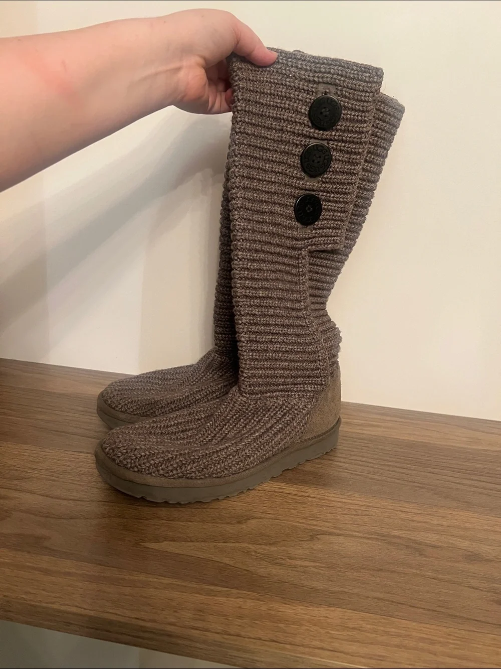 UGG Taupe Knit Boot with Button Detail‎